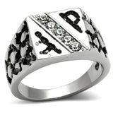 High polished (no plating) Stainless Steel Ring with Top Grade Crystal  in Clear