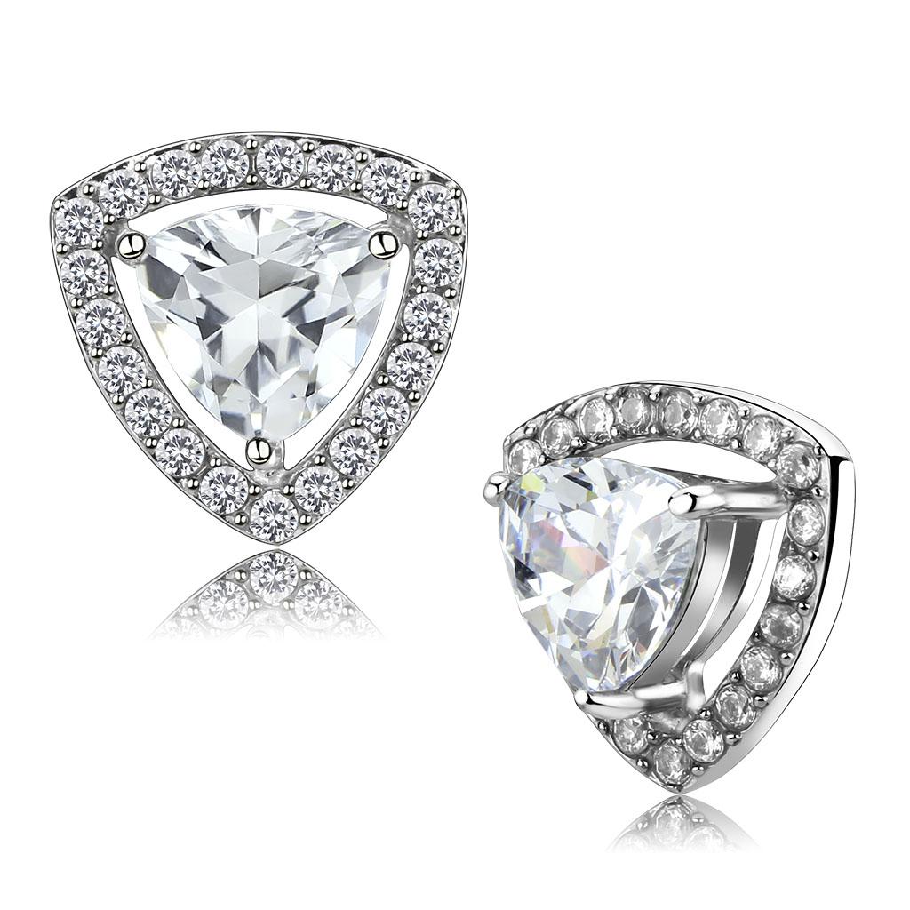 High polished (no plating) Stainless Steel Earrings with AAA Grade CZ  in Clear