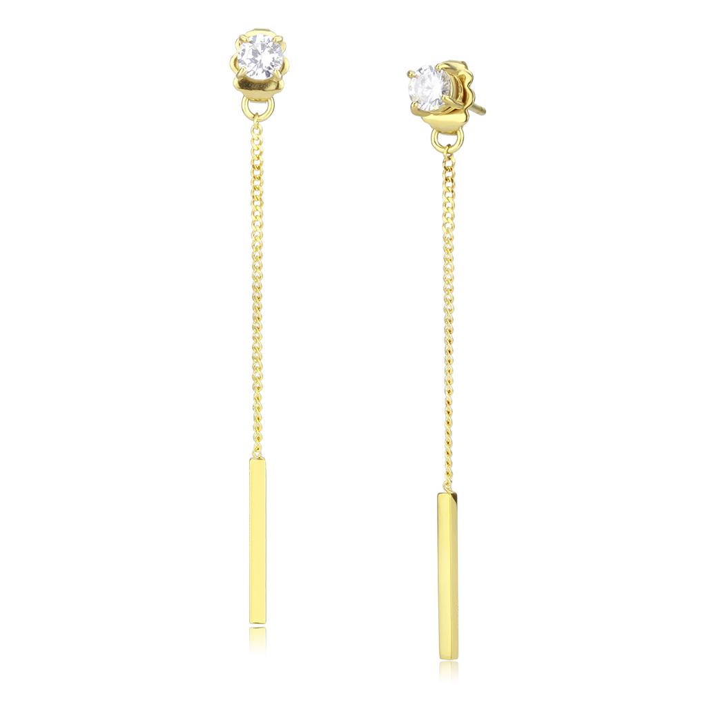 IP Gold(Ion Plating) Stainless Steel Earrings with AAA Grade CZ  in Clear