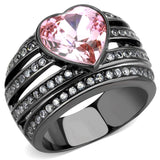 IP Black(Ion Plating) Stainless Steel Ring with Top Grade Crystal  in Light Rose