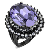 IP Black(Ion Plating) Stainless Steel Ring with Top Grade Crystal  in Tanzanite