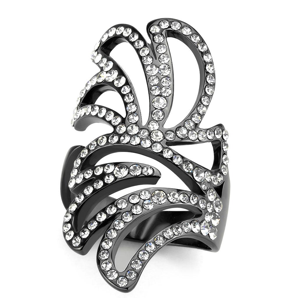 IP Light Black  (IP Gun) Stainless Steel Ring with Top Grade Crystal  in Clear