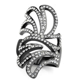 IP Light Black  (IP Gun) Stainless Steel Ring with Top Grade Crystal  in Clear