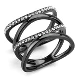 IP Light Black  (IP Gun) Stainless Steel Ring with Top Grade Crystal  in Clear