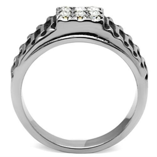 High polished (no plating) Stainless Steel Ring with Top Grade Crystal  in Clear