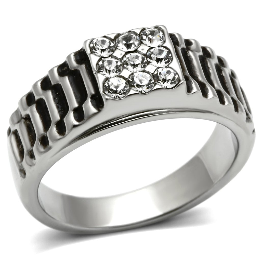 High polished (no plating) Stainless Steel Ring with Top Grade Crystal  in Clear