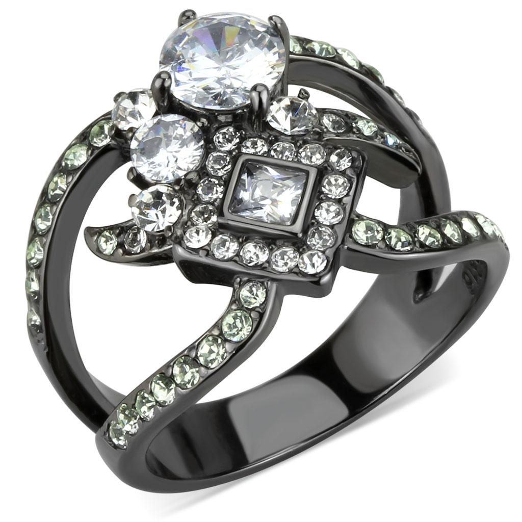 IP Light Black  (IP Gun) Stainless Steel Ring with AAA Grade CZ  in Clear
