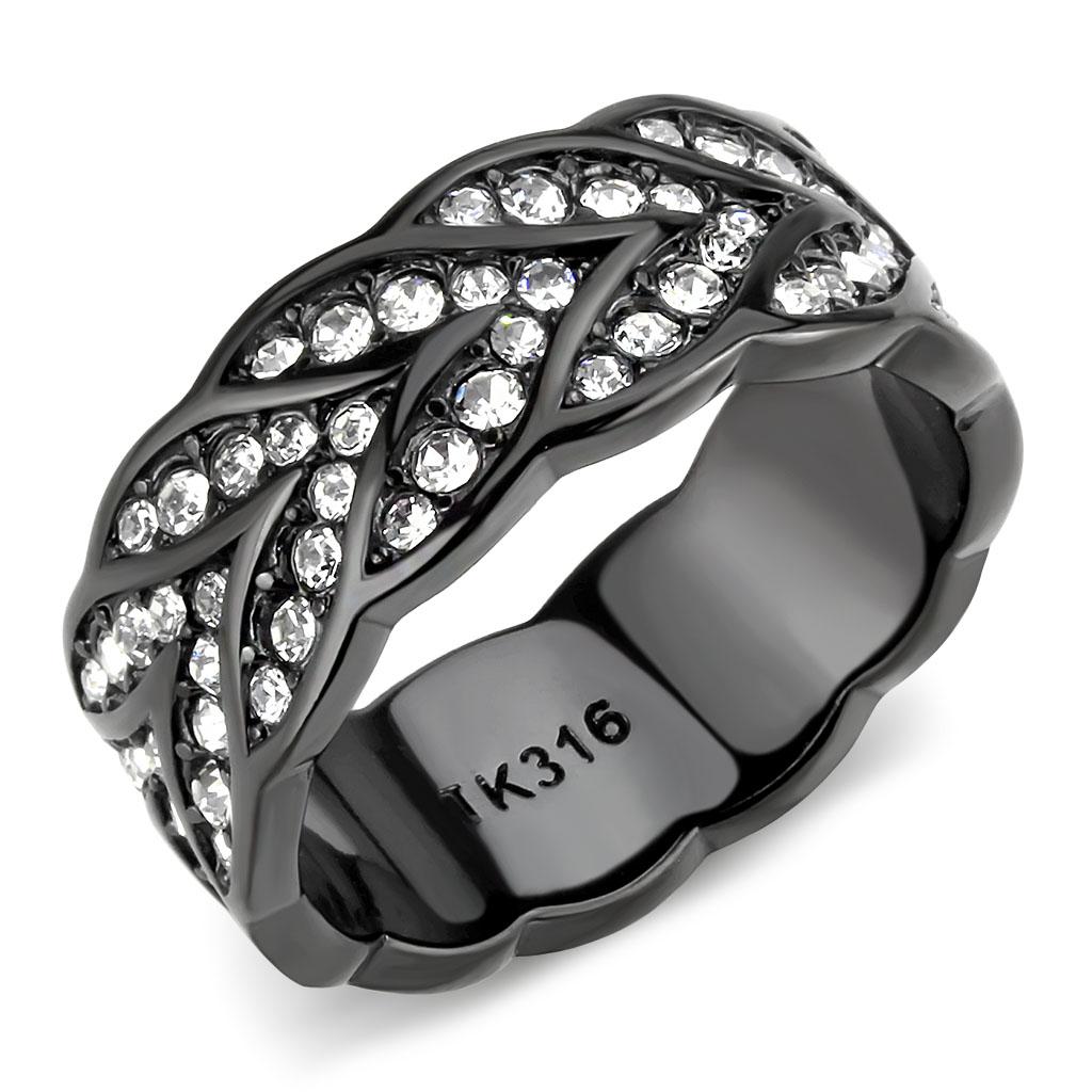 IP Black(Ion Plating) Stainless Steel Ring with Top Grade Crystal  in Clear