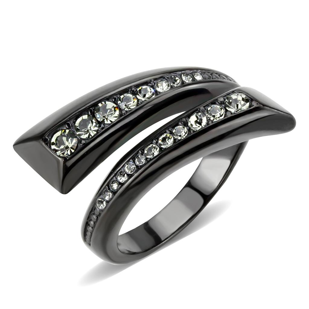 IP Black(Ion Plating) Stainless Steel Ring with Top Grade Crystal  in Black Diamond
