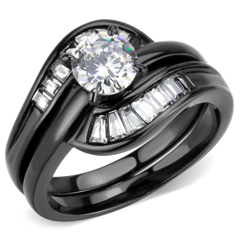 IP Black(Ion Plating) Stainless Steel Ring with AAA Grade CZ  in Clear
