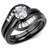 IP Black(Ion Plating) Stainless Steel Ring with AAA Grade CZ  in Clear