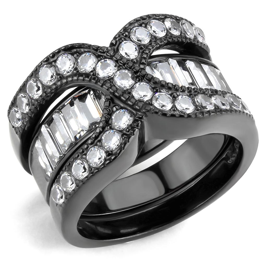 IP Black(Ion Plating) Stainless Steel Ring with AAA Grade CZ  in Clear