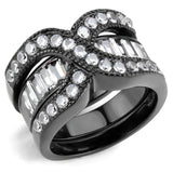 IP Black(Ion Plating) Stainless Steel Ring with AAA Grade CZ  in Clear