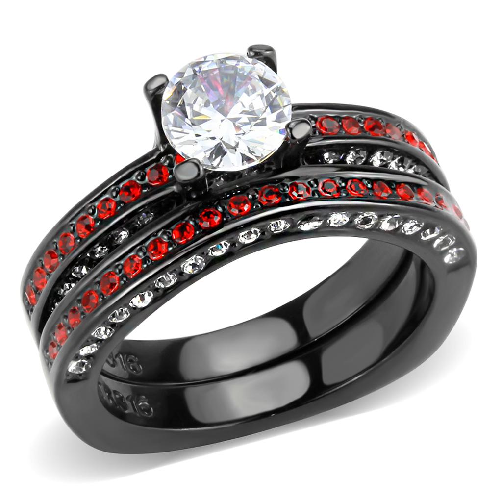 IP Black(Ion Plating) Stainless Steel Ring with AAA Grade CZ  in Clear