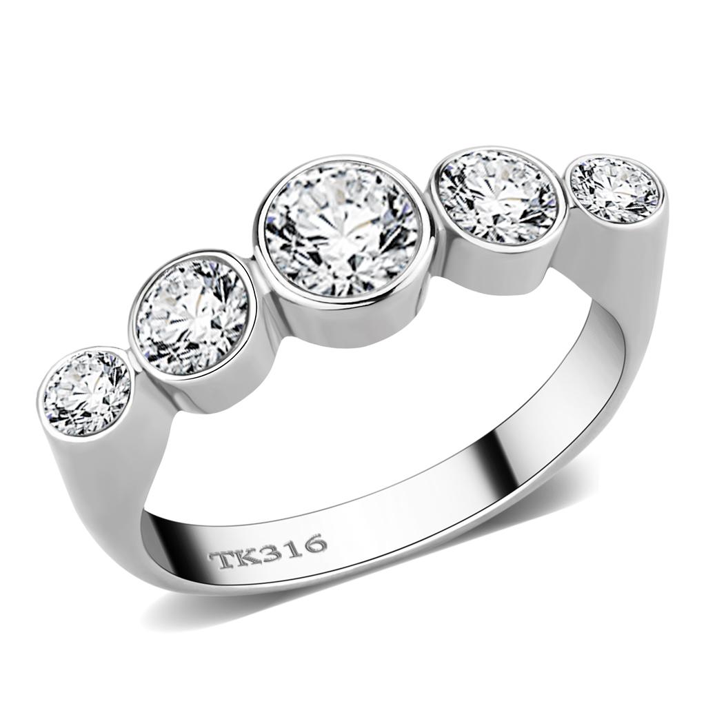 High polished (no plating) Stainless Steel Ring with AAA Grade CZ  in Clear