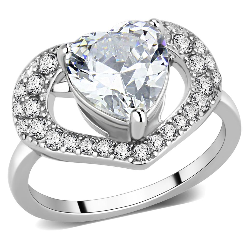 High polished (no plating) Stainless Steel Ring with AAA Grade CZ  in Clear