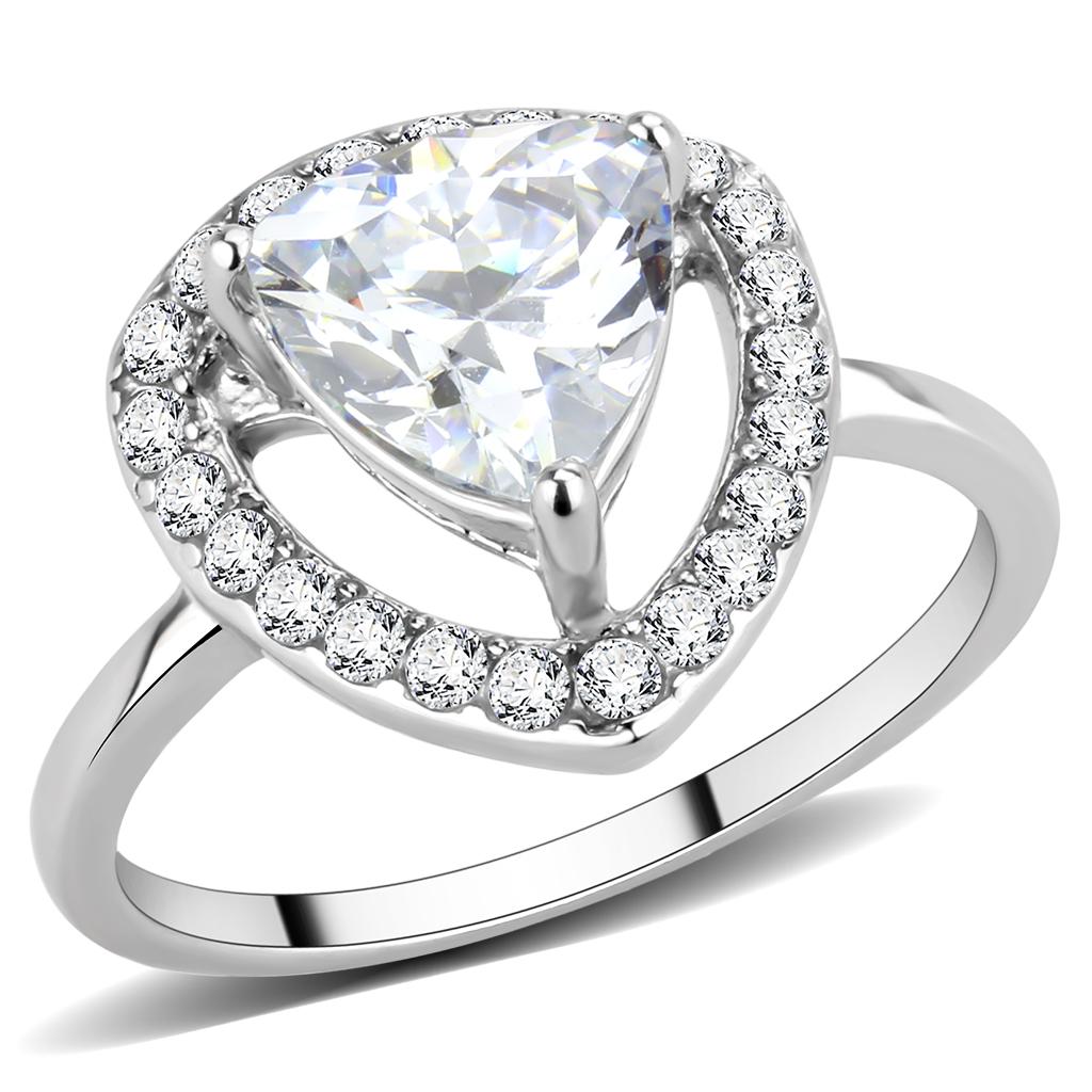 High polished (no plating) Stainless Steel Ring with AAA Grade CZ  in Clear