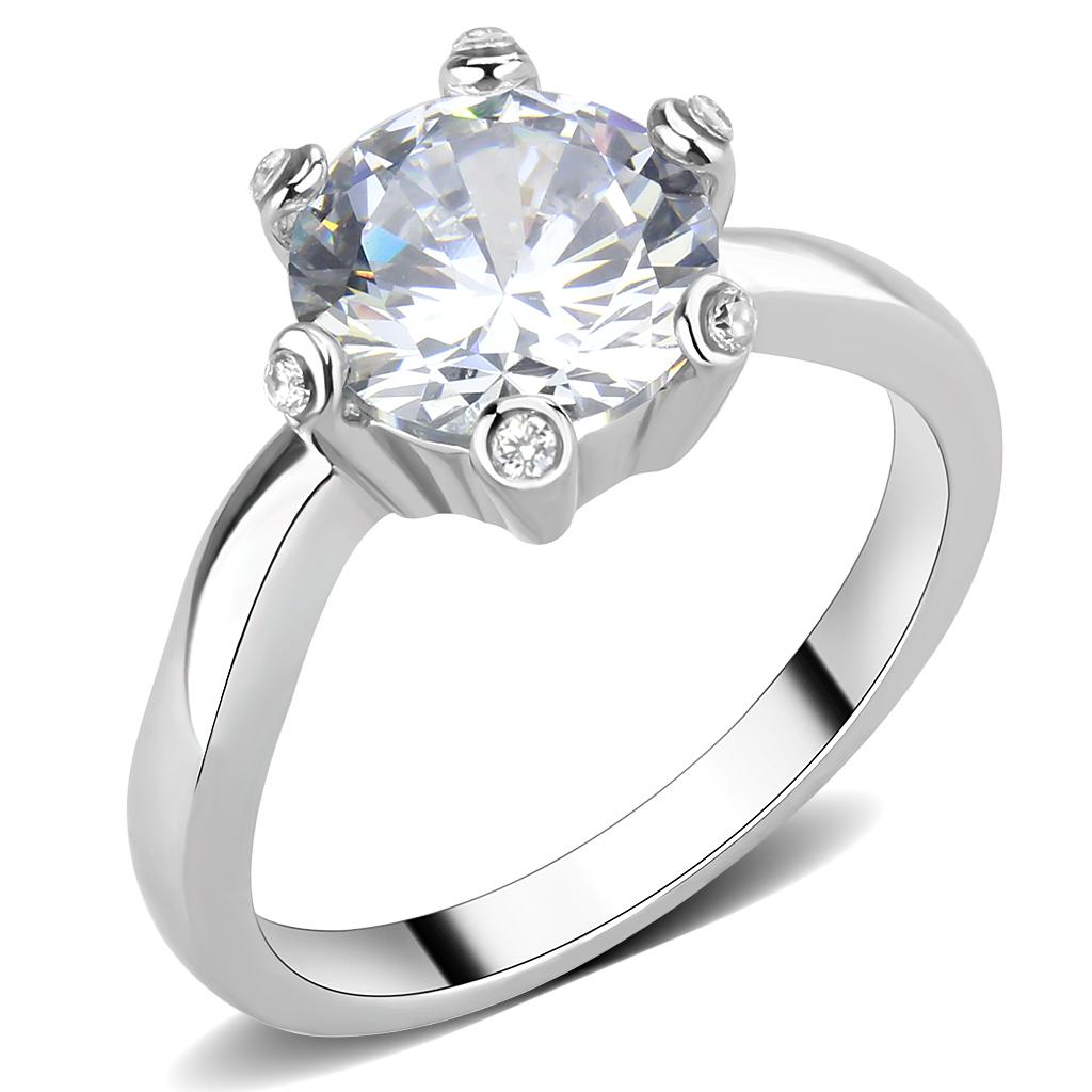 High polished (no plating) Stainless Steel Ring with AAA Grade CZ  in Clear