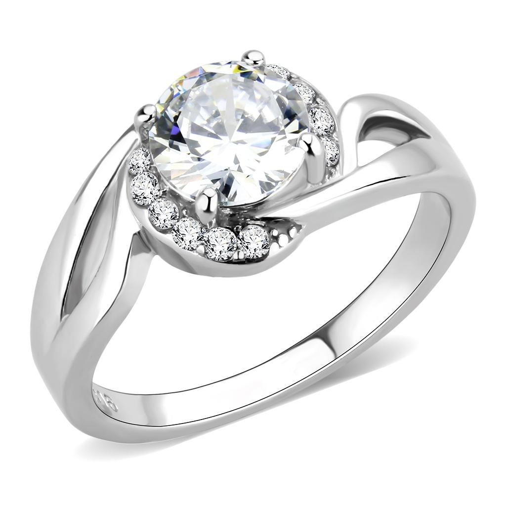 High polished (no plating) Stainless Steel Ring with AAA Grade CZ  in Clear