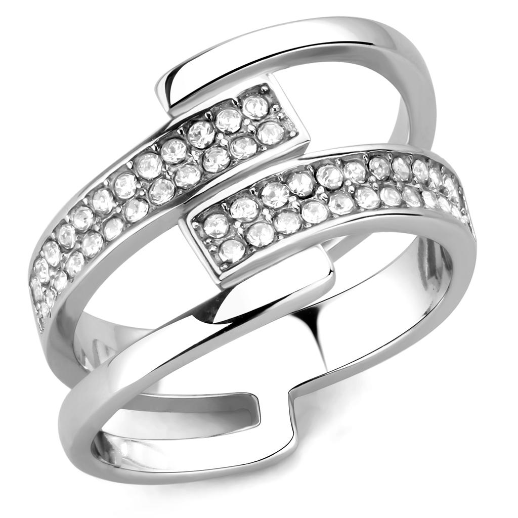 High polished (no plating) Stainless Steel Ring with Top Grade Crystal  in Clear