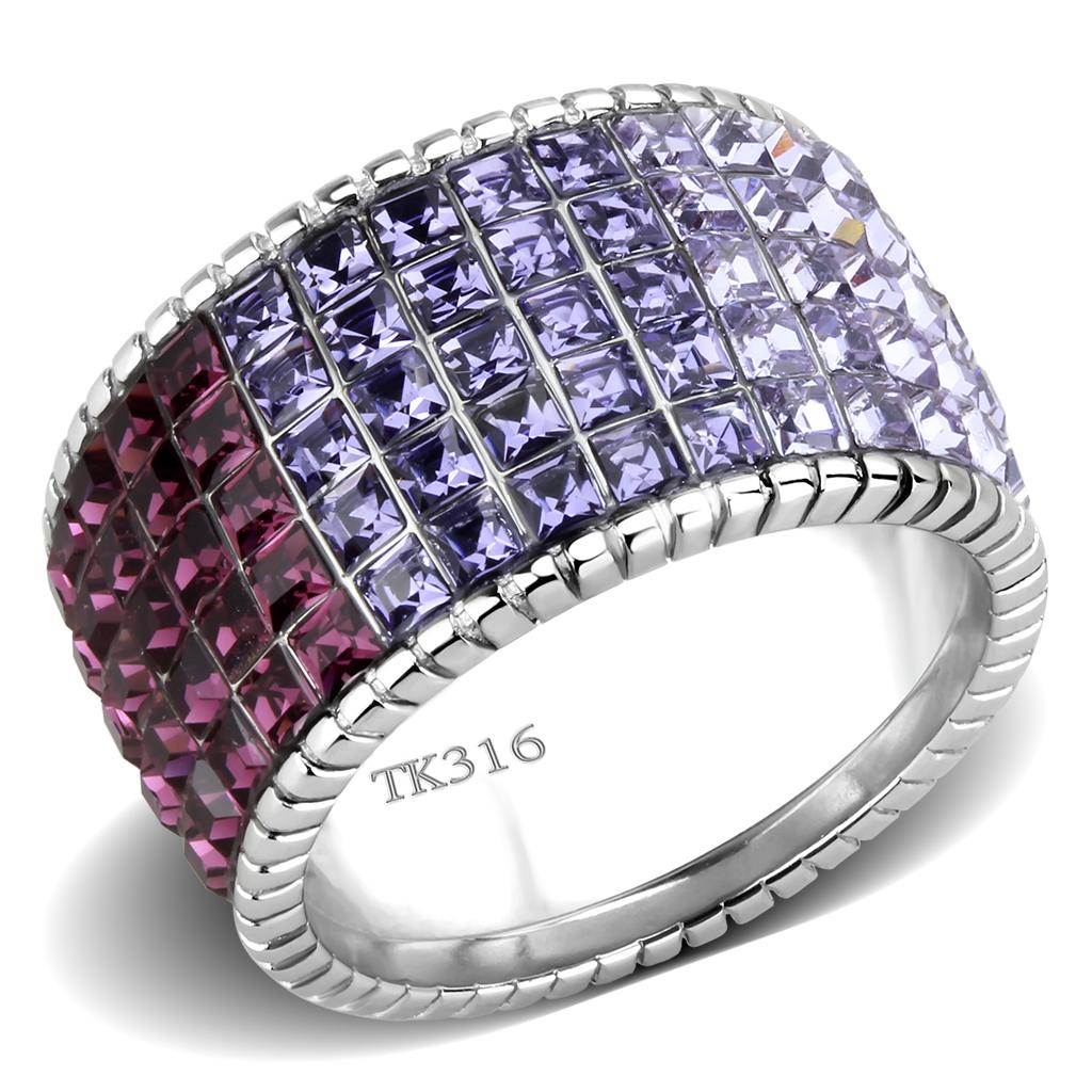 High polished (no plating) Stainless Steel Ring with Top Grade Crystal  in Multi Color