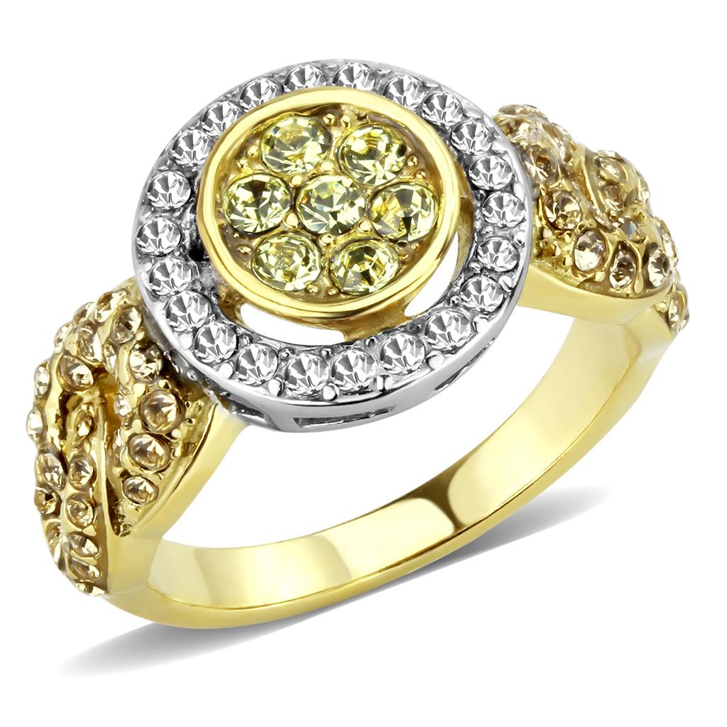 Two-Tone IP Gold (Ion Plating) Stainless Steel Ring with Top Grade Crystal  in Multi Color