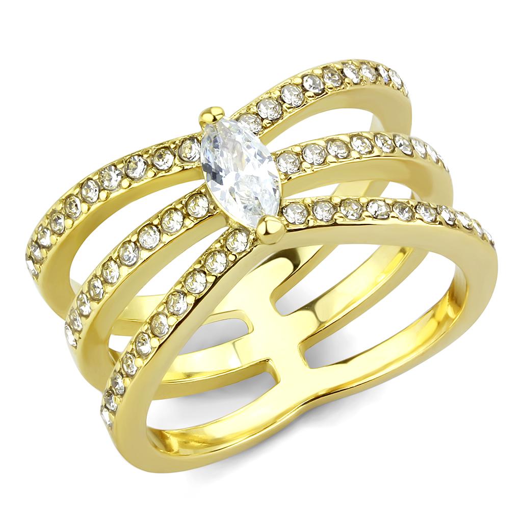 IP Gold(Ion Plating) Stainless Steel Ring with AAA Grade CZ  in Clear