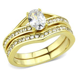 IP Gold(Ion Plating) Stainless Steel Ring with AAA Grade CZ  in Clear