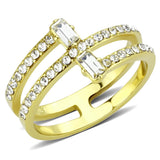 IP Gold(Ion Plating) Stainless Steel Ring with Top Grade Crystal  in Clear