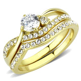 IP Gold(Ion Plating) Stainless Steel Ring with AAA Grade CZ  in Clear