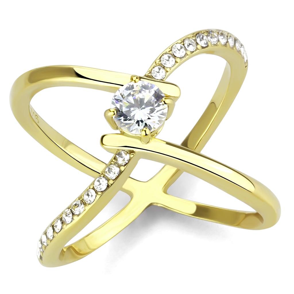 IP Gold(Ion Plating) Stainless Steel Ring with AAA Grade CZ  in Clear
