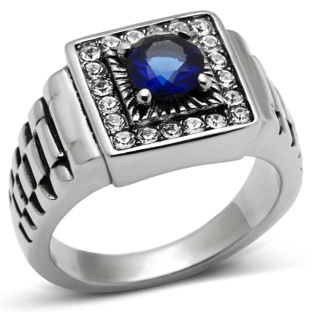High polished (no plating) Stainless Steel Ring with Synthetic Synthetic Glass in Montana