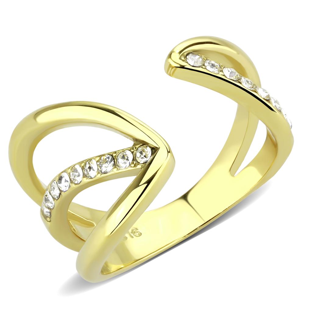 IP Gold(Ion Plating) Stainless Steel Ring with Top Grade Crystal  in Clear
