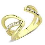 IP Gold(Ion Plating) Stainless Steel Ring with Top Grade Crystal  in Clear