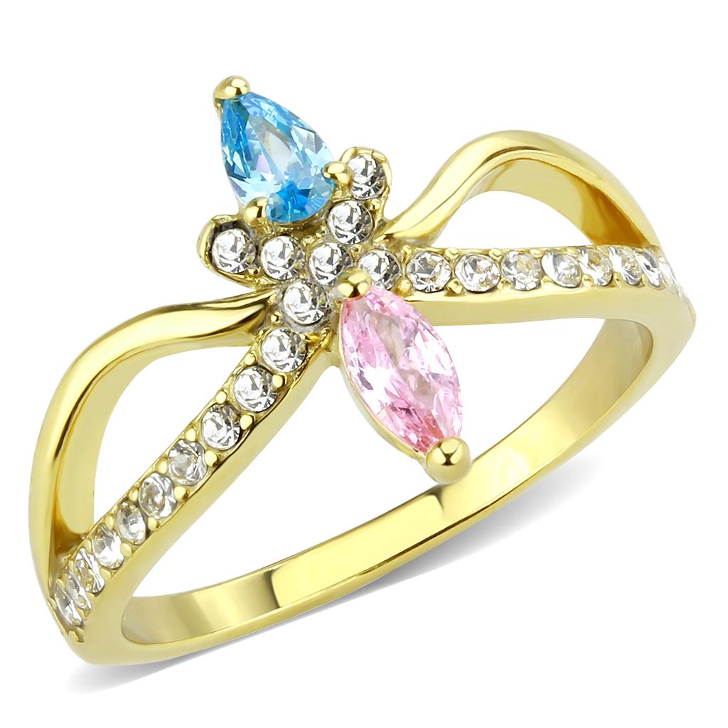 IP Gold(Ion Plating) Stainless Steel Ring with AAA Grade CZ  in Multi Color