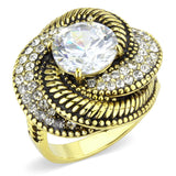 IP Gold(Ion Plating) Stainless Steel Ring with AAA Grade CZ  in Clear