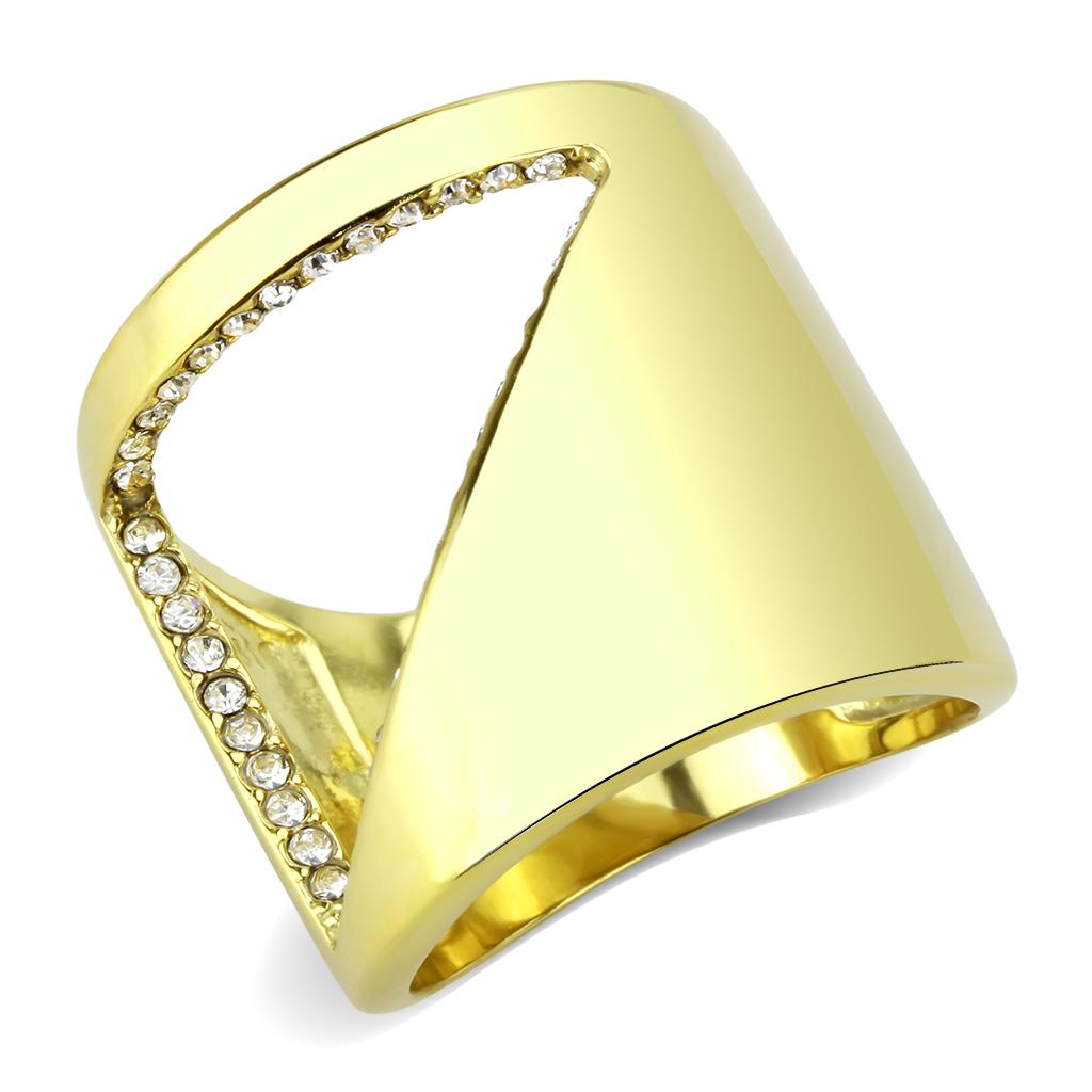 IP Gold(Ion Plating) Stainless Steel Ring with Top Grade Crystal  in Clear