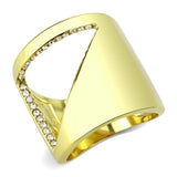 IP Gold(Ion Plating) Stainless Steel Ring with Top Grade Crystal  in Clear