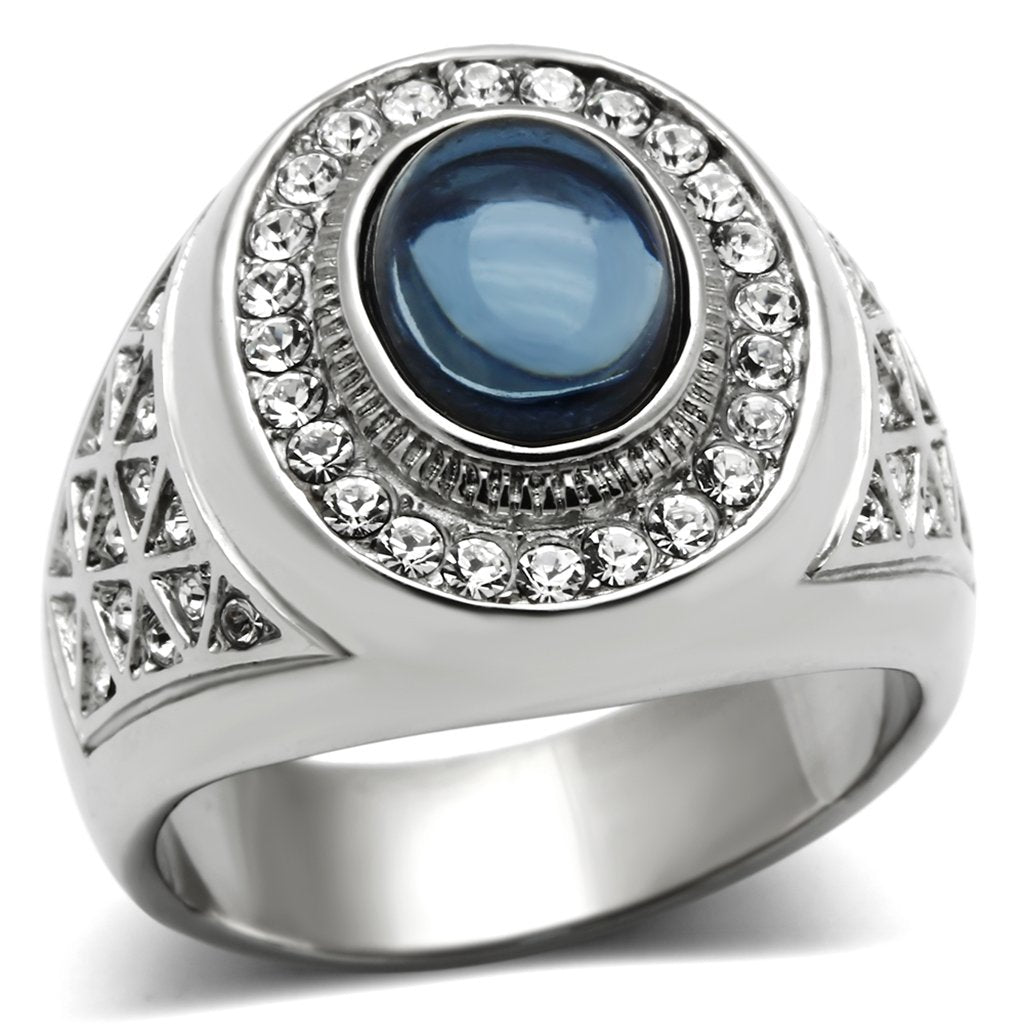 High polished (no plating) Stainless Steel Ring with Synthetic Synthetic Glass in Montana