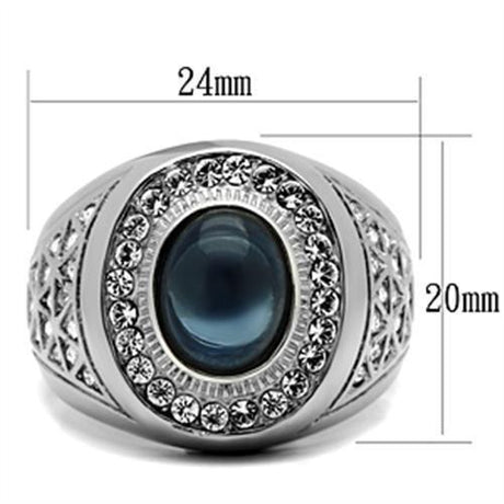 High polished (no plating) Stainless Steel Ring with Synthetic Synthetic Glass in Montana