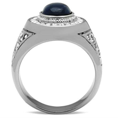High polished (no plating) Stainless Steel Ring with Synthetic Synthetic Glass in Montana