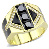 IP Gold(Ion Plating) Stainless Steel Ring with AAA Grade CZ  in Black Diamond