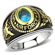TK3725 - Two-Tone IP Gold (Ion Plating) Stainless Steel Ring with Synthetic Synthetic Glass in Sea Blue