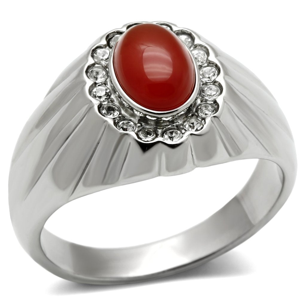 High polished (no plating) Stainless Steel Ring with Semi-Precious Onyx in Siam