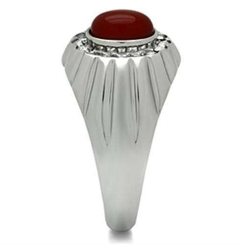 High polished (no plating) Stainless Steel Ring with Semi-Precious Onyx in Siam