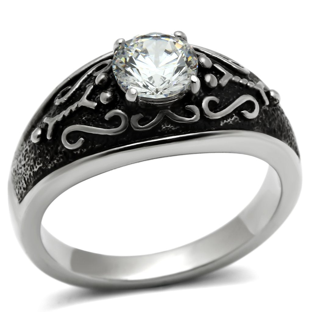 High polished (no plating) Stainless Steel Ring with AAA Grade CZ  in Clear