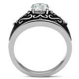 High polished (no plating) Stainless Steel Ring with AAA Grade CZ  in Clear
