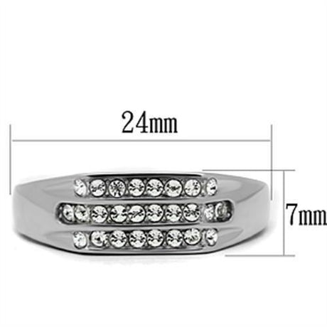 High polished (no plating) Stainless Steel Ring with Top Grade Crystal  in Clear