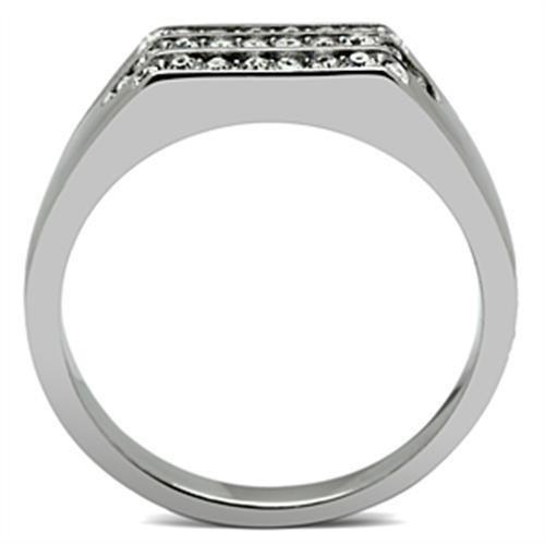 High polished (no plating) Stainless Steel Ring with Top Grade Crystal  in Clear