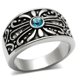 High polished (no plating) Stainless Steel Ring with Top Grade Crystal  in Capri Blue